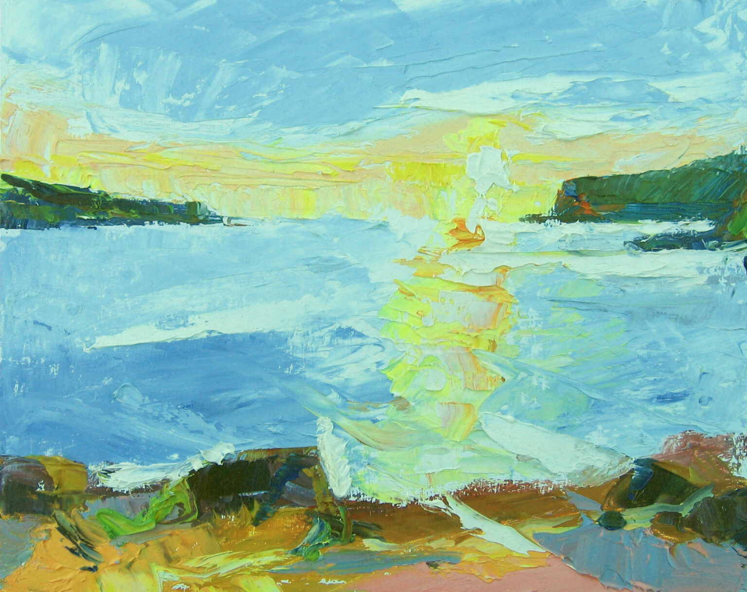 Skye sea scene in oils, evening light, 8x10 wooden panel