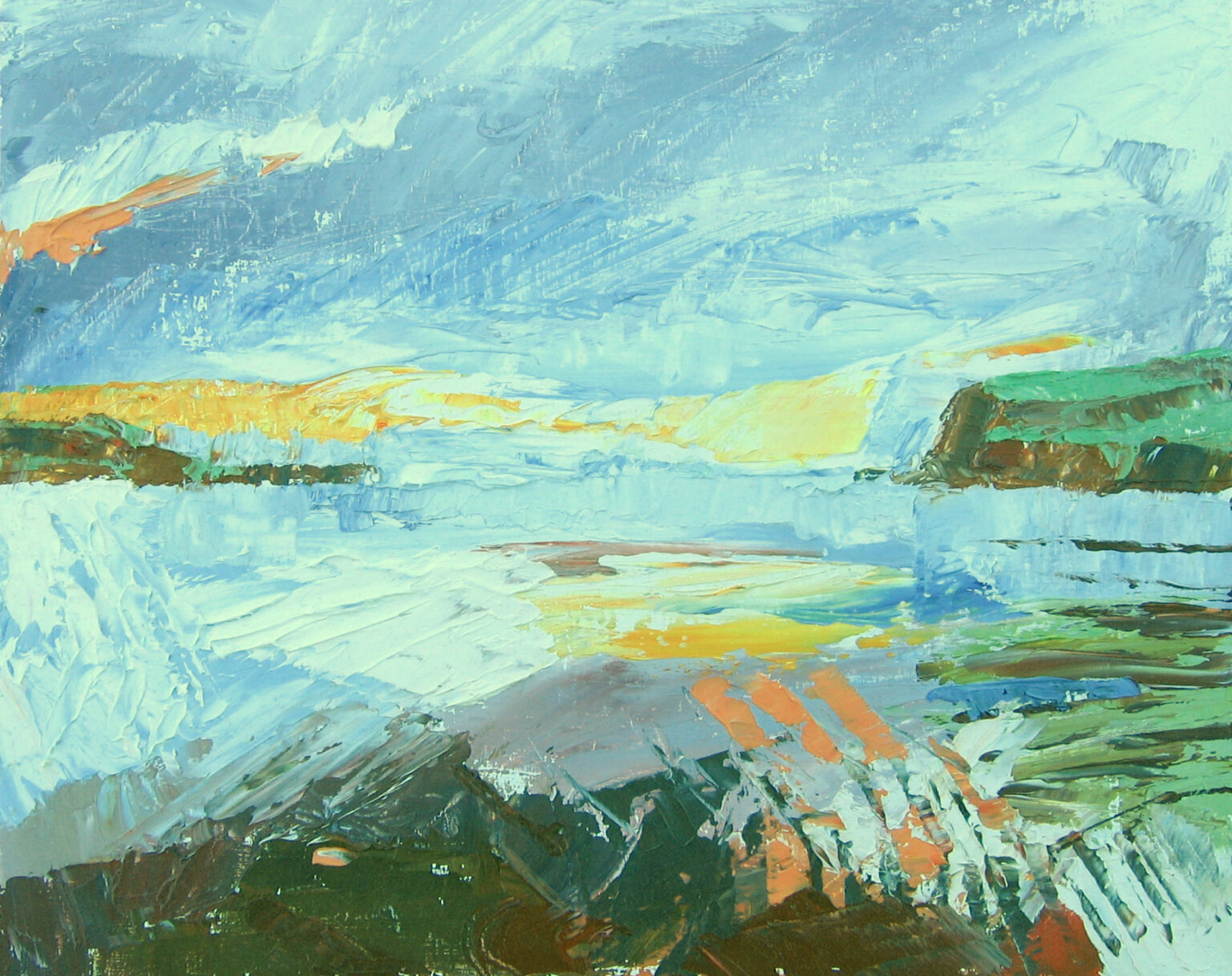 painting of sunset seascape in oils, 8x10