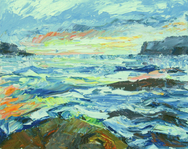 knife painting, plein air, 8x10, Loch Pooltiel, Skye