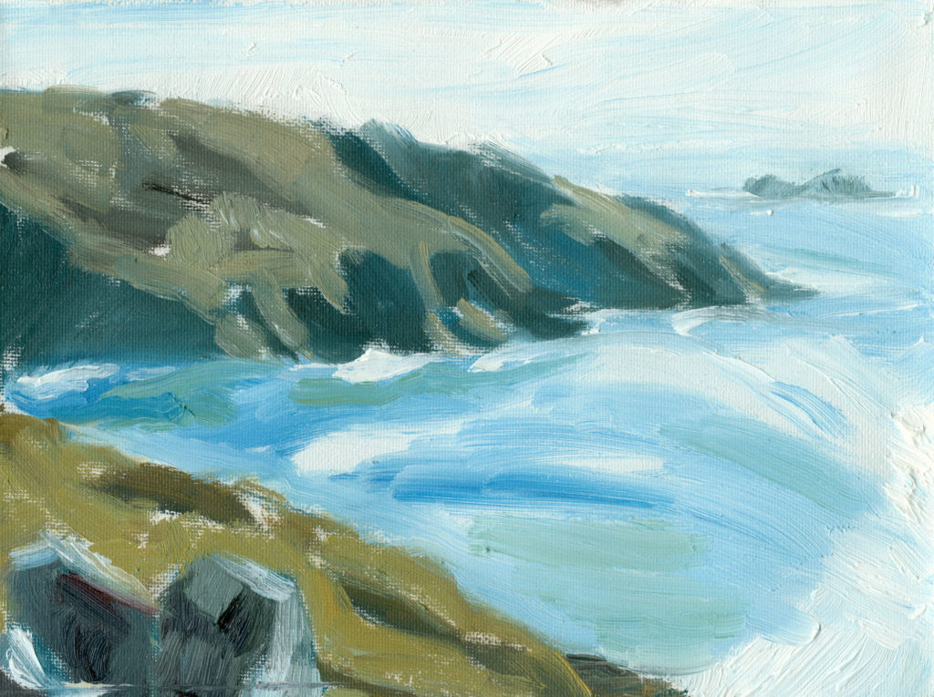plein air painting in oils on canvas from Botallack with Brisons in background