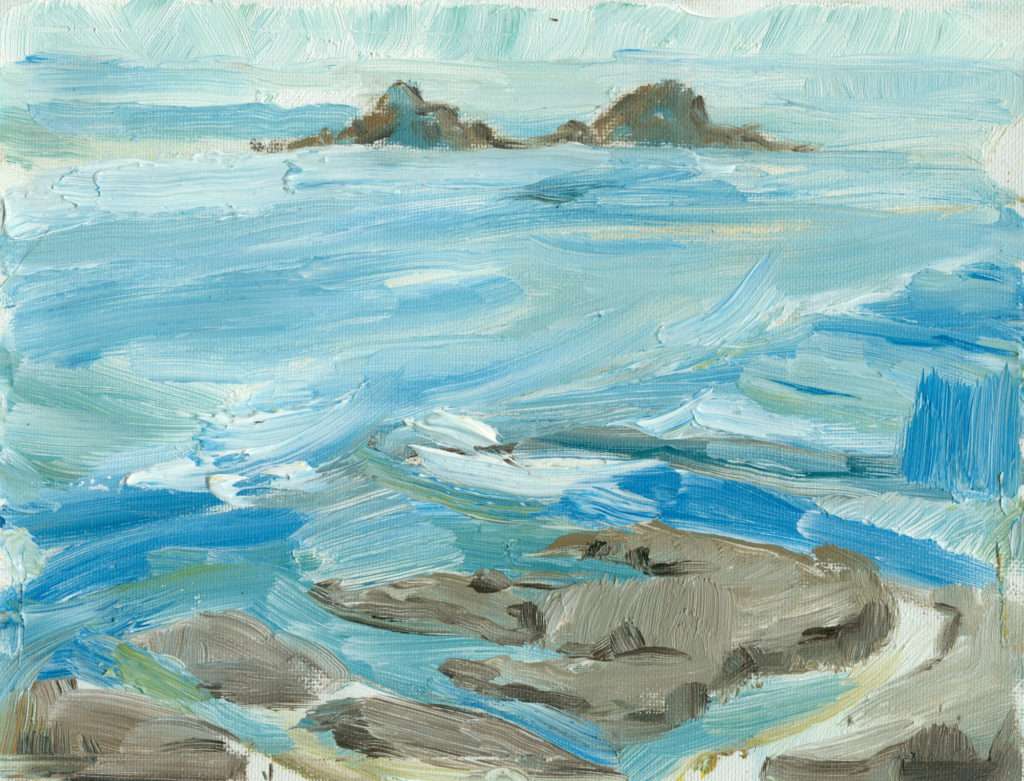 Oil painting of The Brisons in Sun, 6x8 inches plein air sketch on canvas