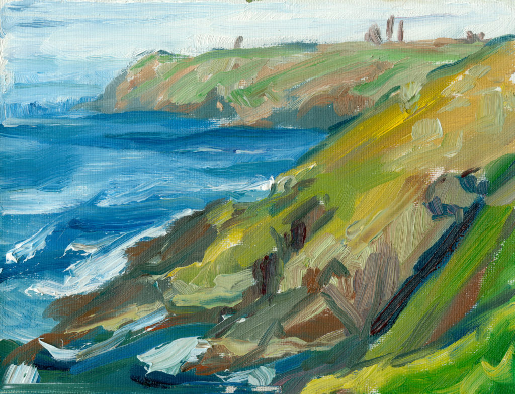 oil painting, view towards Botallack from Kenidjack, small, 6x8 inches on canvas