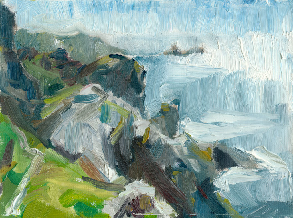 On the Loud Cliffs, plein air painting in oils, 6x8 inch canvas