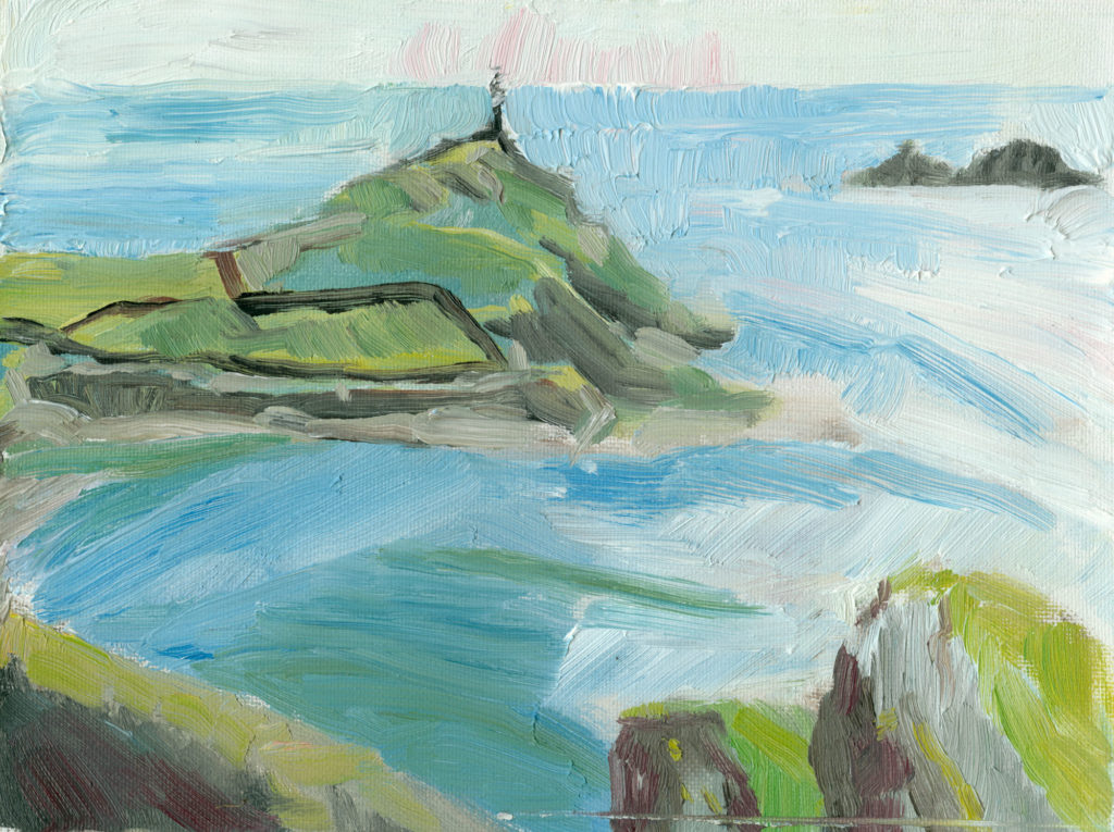 Cape Cornwall oil painting on canvas, small, 6x8 inches plein air