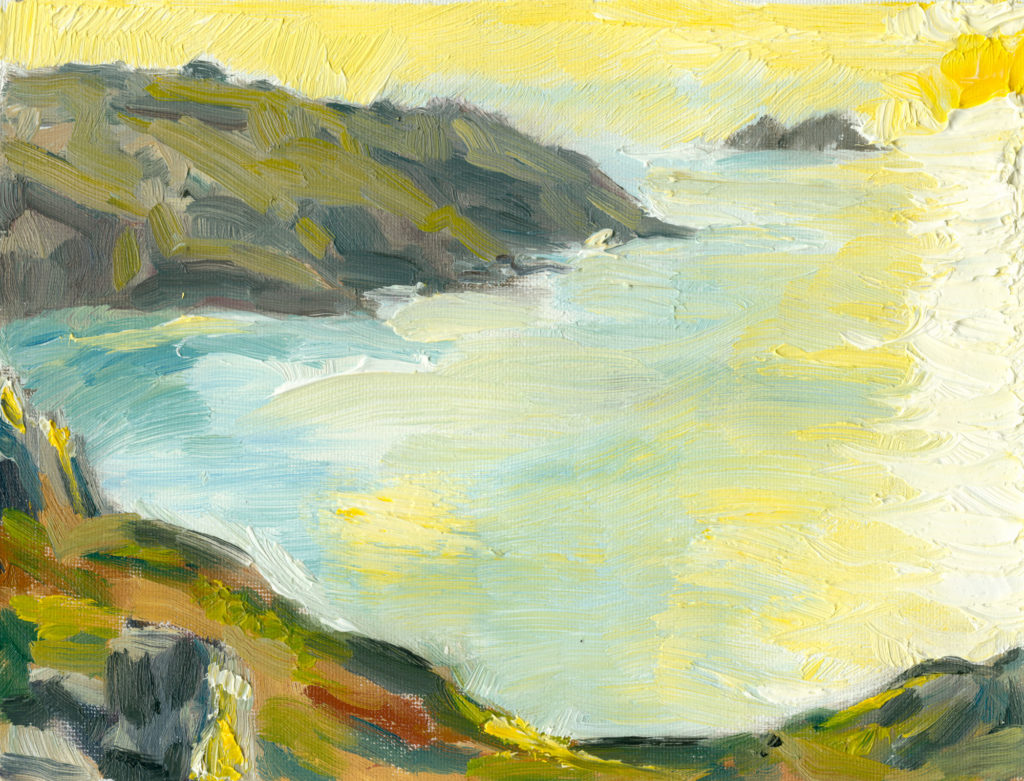 plein air oil painting, Yellow Sun, Cornwall, 6x8 inches