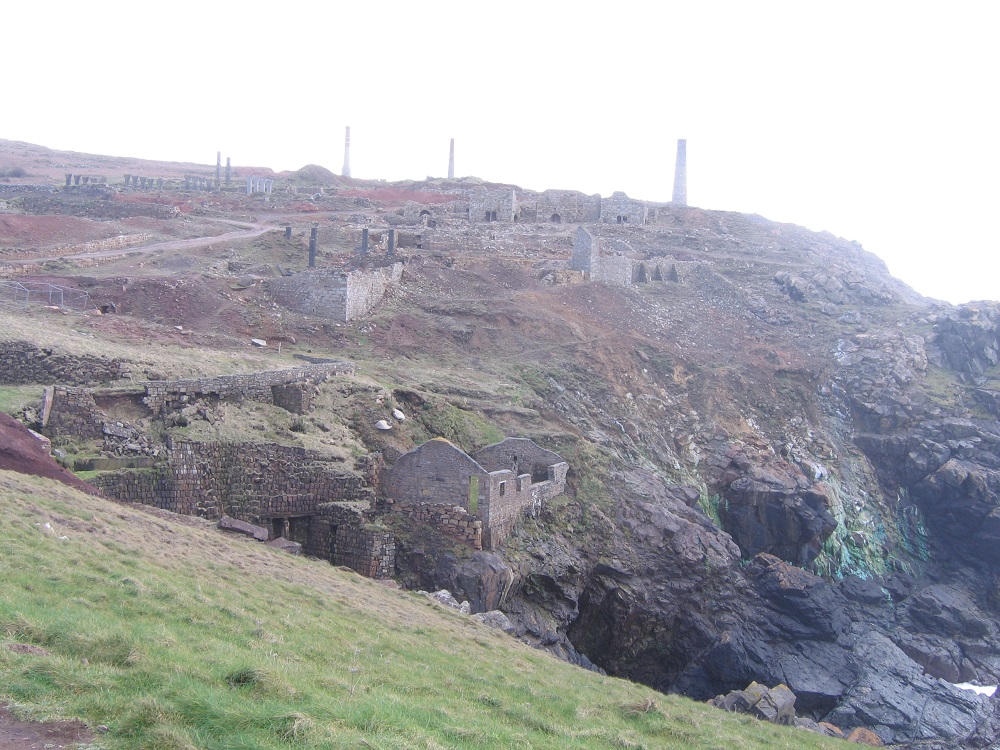 mining ruins on the cliffs at Botallack, Cornwall, photograph